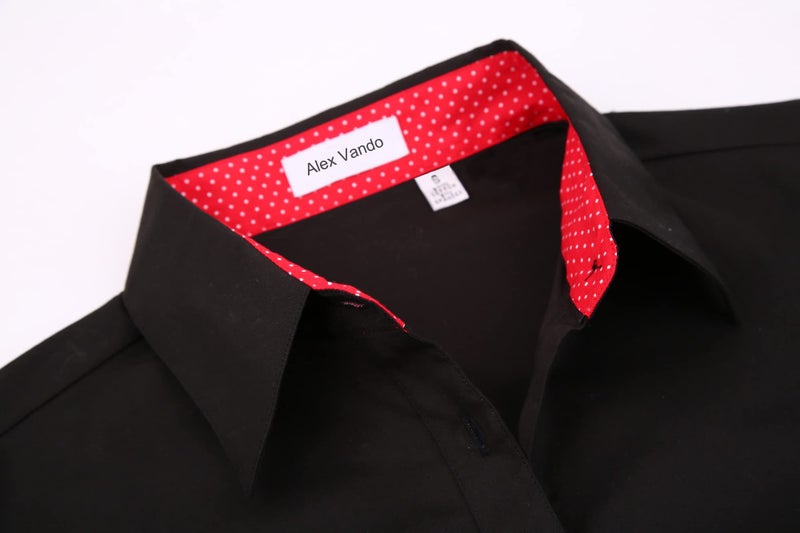 Alex Vando Womens Dress Shirts Wrinkle Free Regular Fit Long Sleeve Stretch Work Shirt,Black,M - Image 3